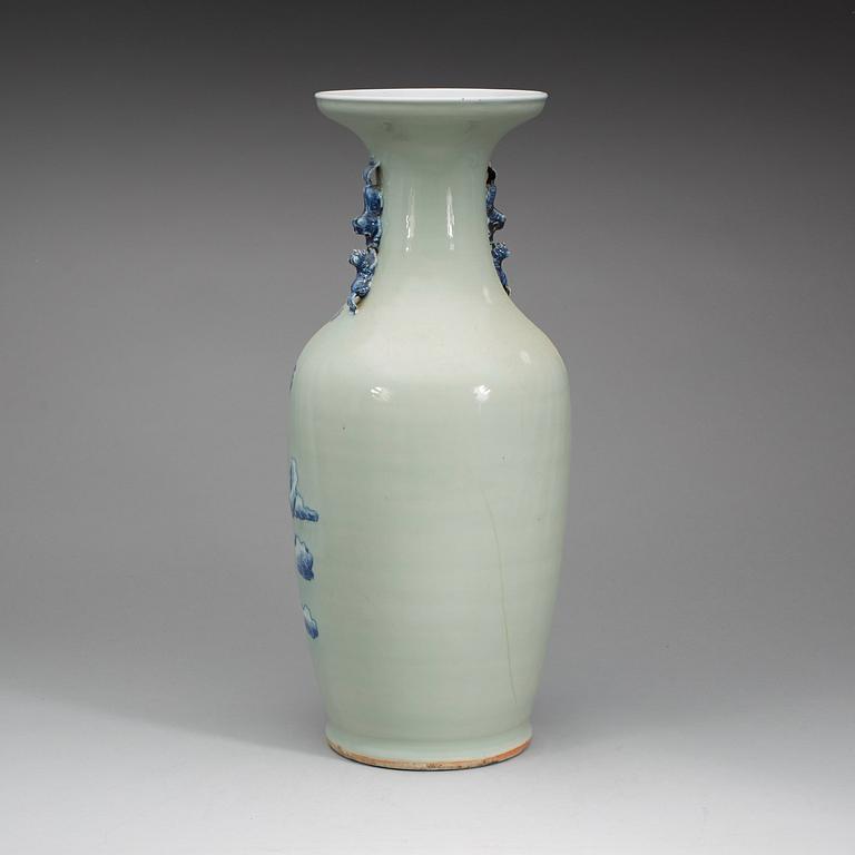 A blue and white against celadon green vase, Qing dynasty, 19th Century.