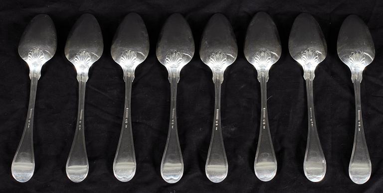 MATSKEDAR, 8 st, silver. O.P.Hallberg, Norrköping 1842.