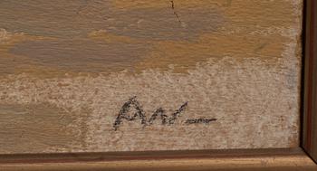 AGNES WIESLANDER, oljemålning på pannå, monogramsignerad.