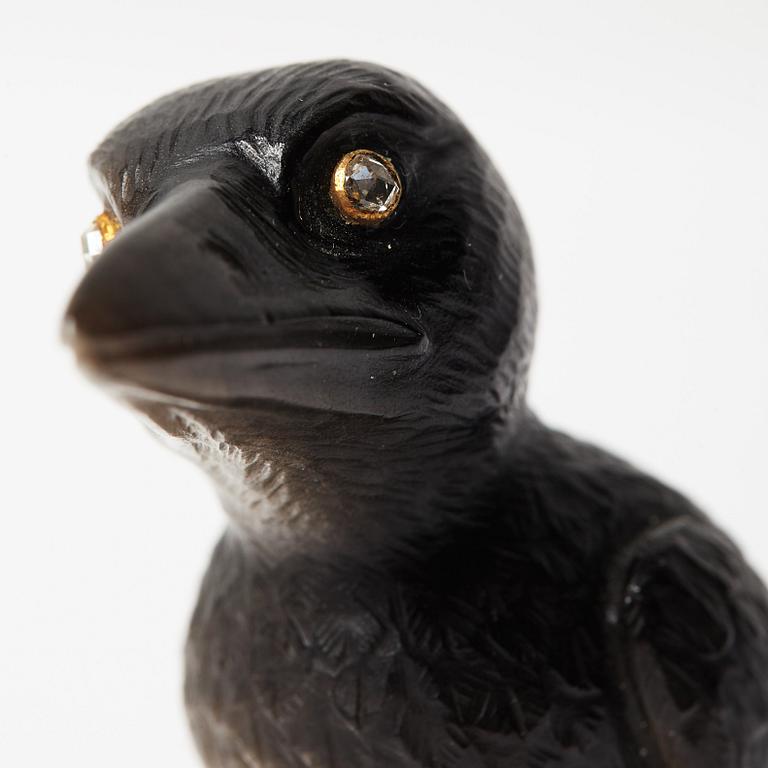 A Fabergé, obsidian figure of a raven-chick, in original case.