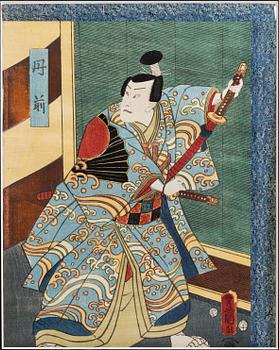 UTAGAWA KUNISADA (Toyokuni III)(1786-1864), three color woodblock print. Japan, 'Actors', 19th C.