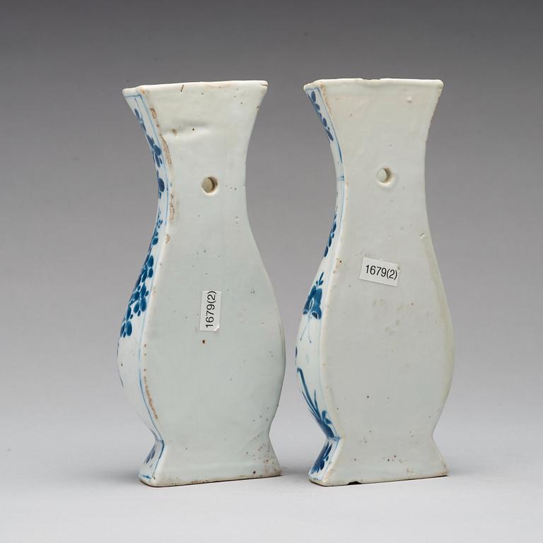 Two blue and white wall vases, Qing dynasty, early 18th Century.