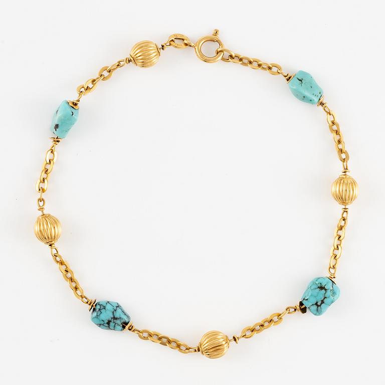 Bracelet, 18K gold with turquoises.