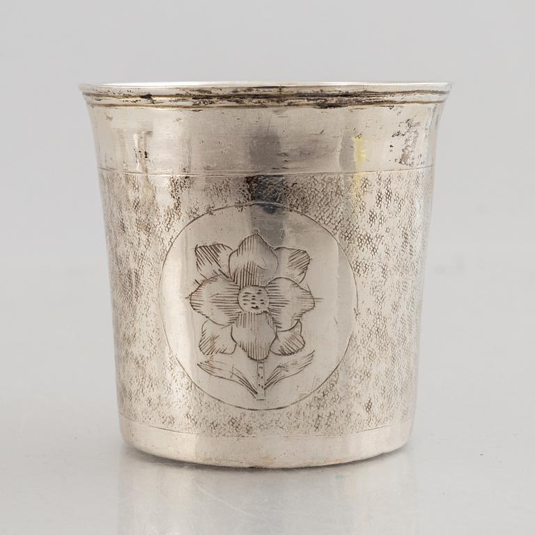 An 18th century parcel-gilt silver beaker, unidentified maker's mark IB, Northern Europe.