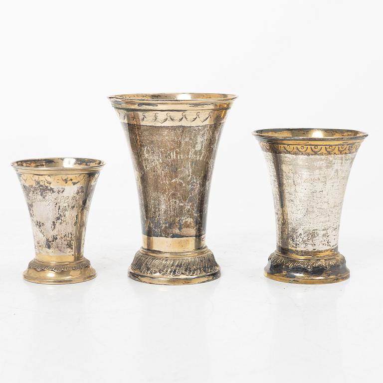 Bägare, 9 st, silver, KG Markströms, Uppsala 1905-1918.