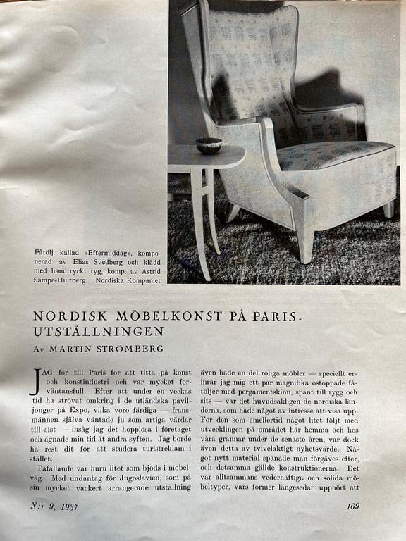 Elias Svedberg, a rare "Eftermiddag" (Afternoon) armchair, Nordiska Kompaniet, Sweden, ca. 1937.