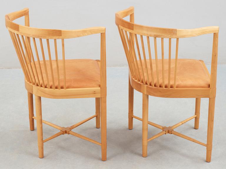 Børge Mogensen, A pair of Børge Mogensen 'Ruder Konge' cherry and beige leather chairs, Søborg Møbelfabrik, Denmark.