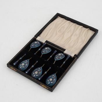 6 enamel spoons, Moscow, Russia, 1882-1890.