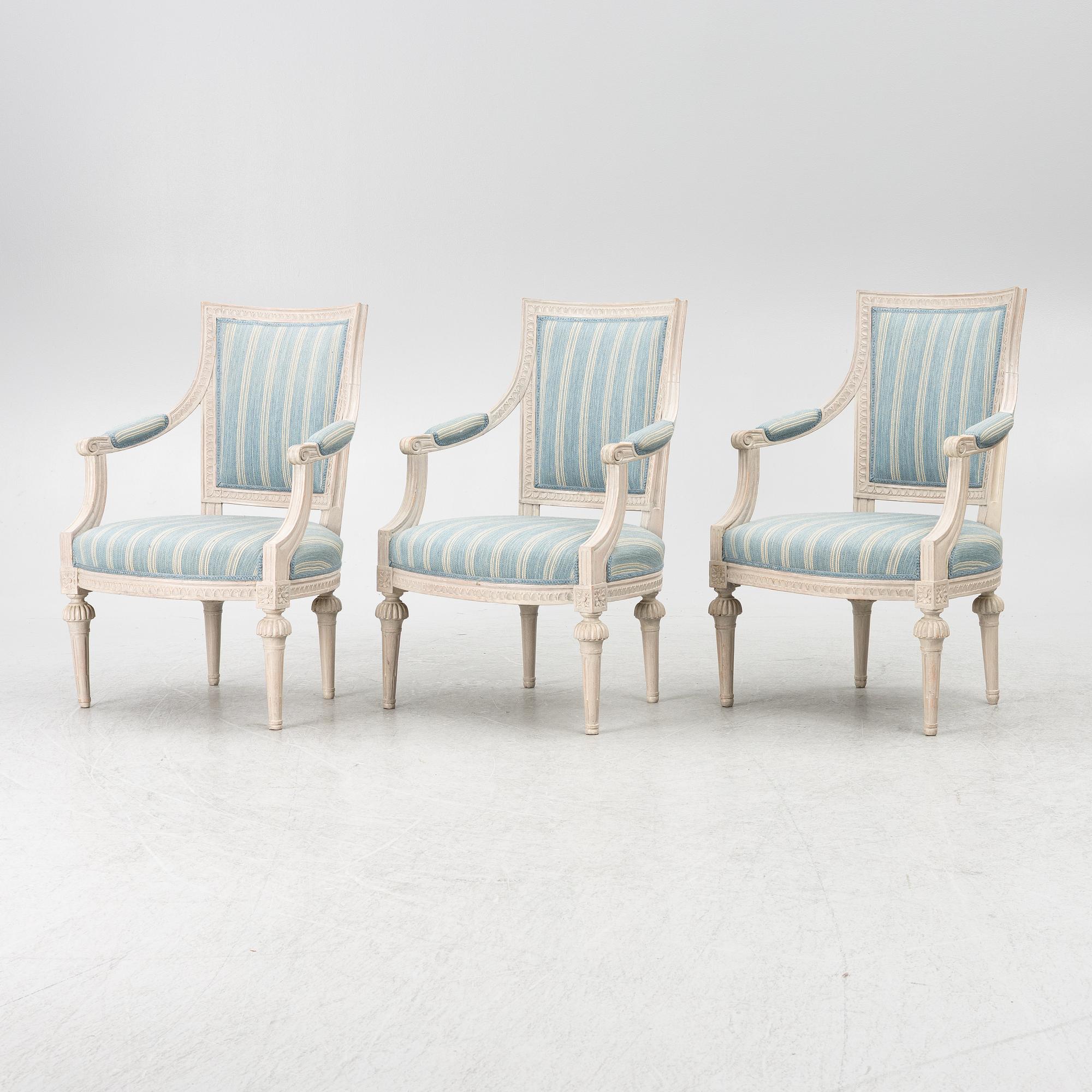A set of three late Gustavian open Armchairs by O. Eriksson (1754-1808).