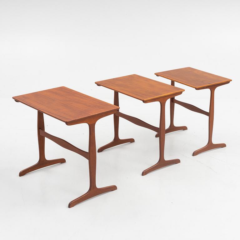 Ole Wanscher, a three-piece nesting table, A.J. Iwersen, Copenhagen, Denmark, mid 20th century.