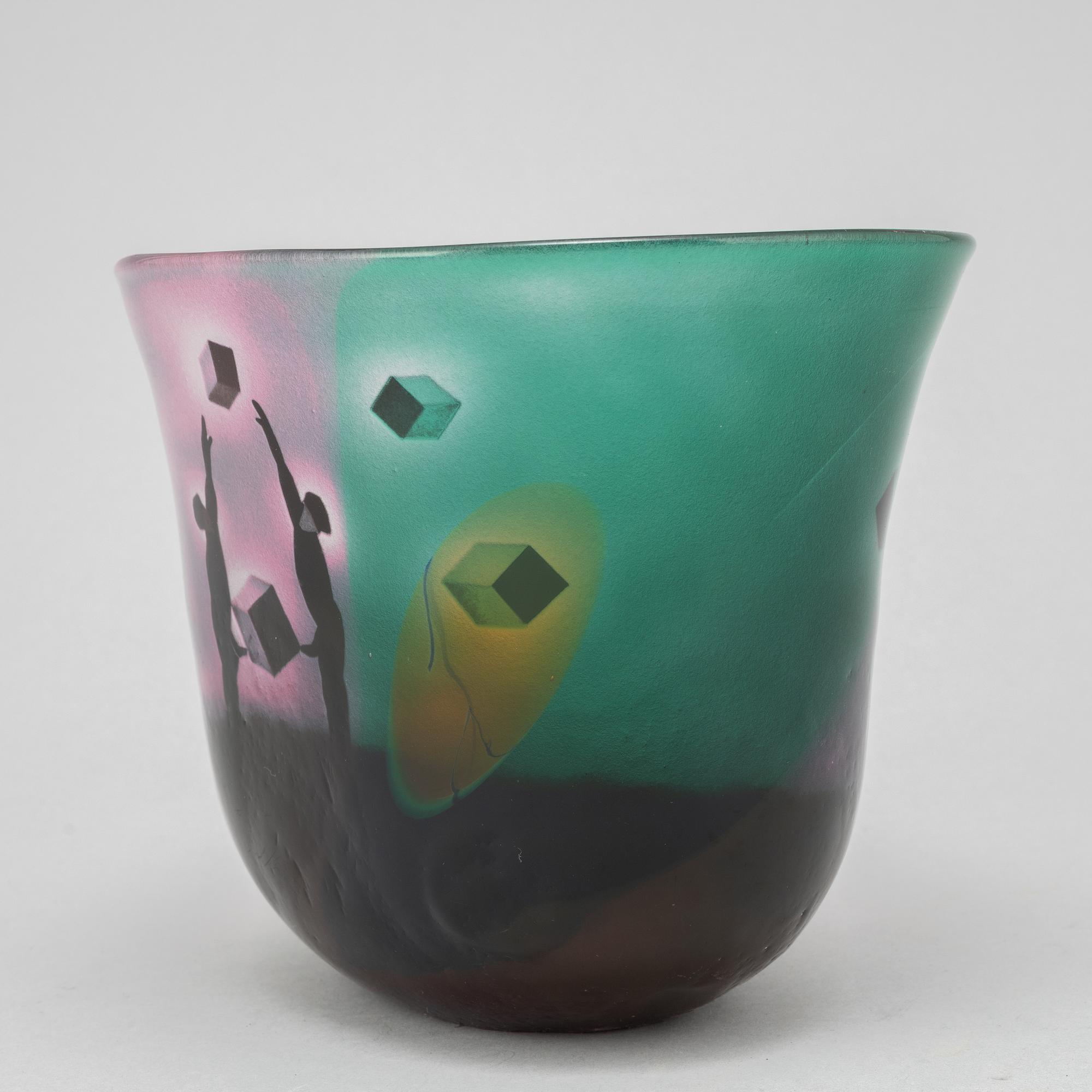 Bertil Vallien, a unique blasted glass bowl, Kosta Boda, Sweden.
