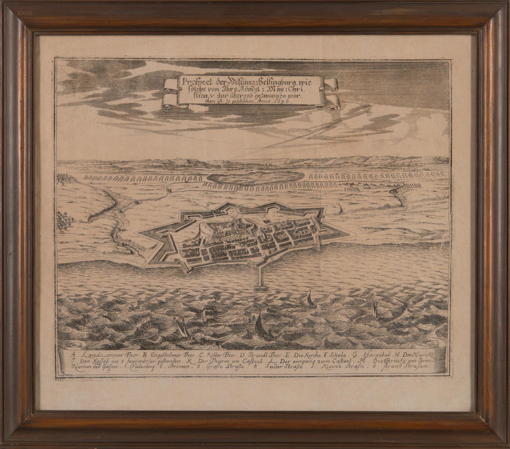 KARTA över Helsingborg år 1676, litografi.
