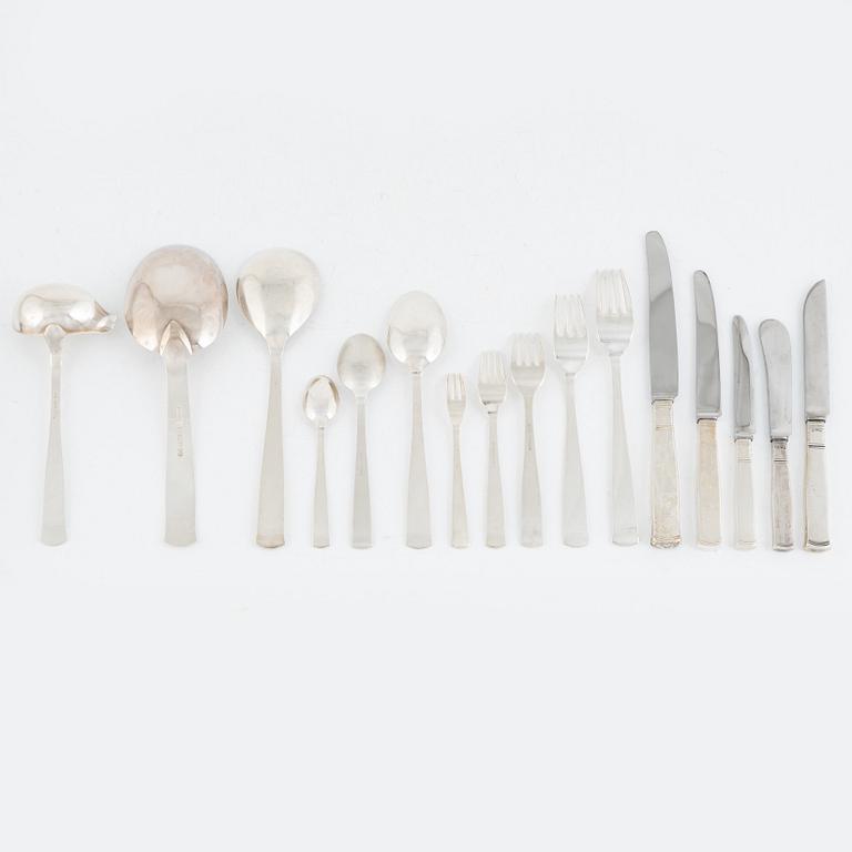 Jacob Ängman, a 94-piece silver flat wear set, "Rosenholm", different makers, Sweden, 1949-2007.