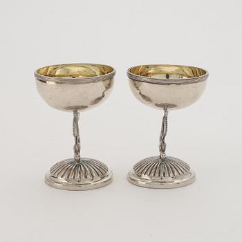 A pair of Swedish Empire Parcel-Gilt Silver Salt Cellars, mark of Gustaf Hoffstedt, Örebro 1825.