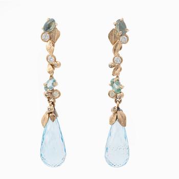 Earrings, Mandelstam, 18K gold with briolette-cut topazes, apatite and brilliant-cut diamonds.
