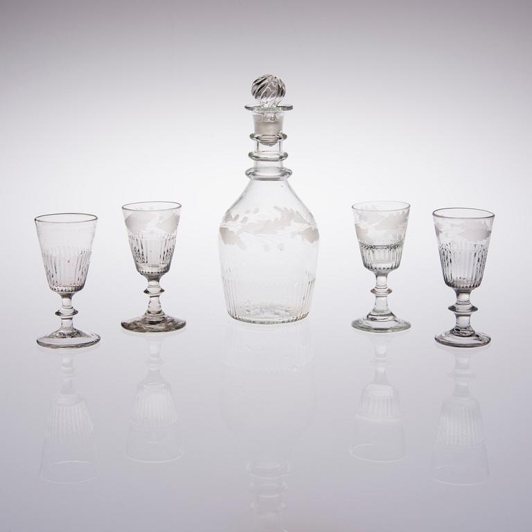 KARAFF SAMT 4 GLAS, Finland, 1800-talet.