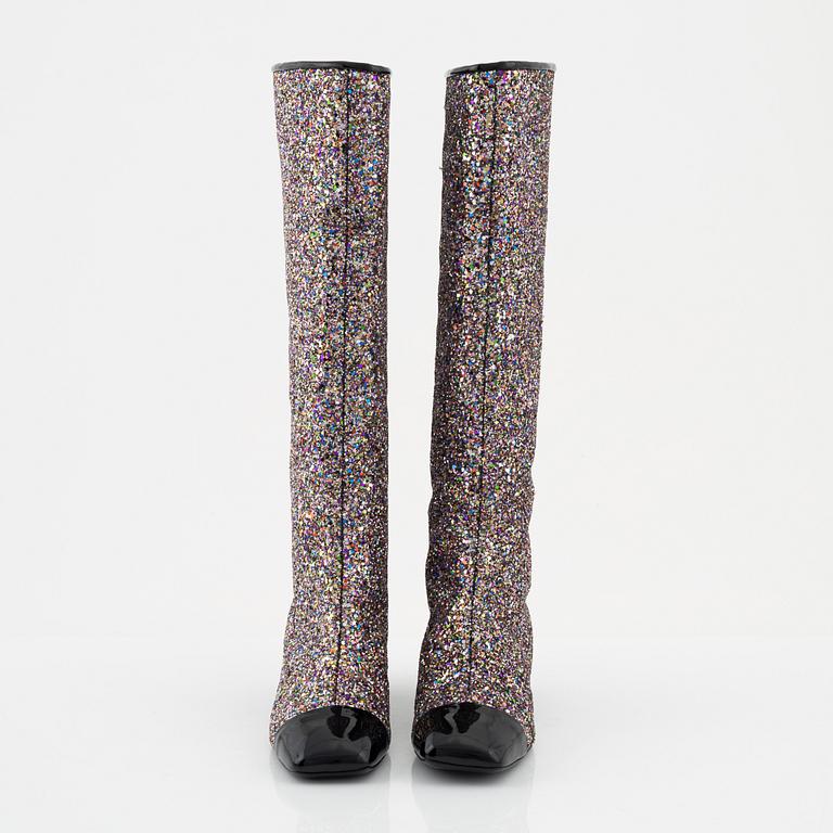 Chanel, a pair of glitter boots, size 37.