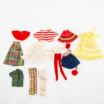Skipper, Ken, dockor 2 st., vintage, Mattel, kläder och garderob.