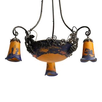An Art Nouveau ceiling lamp, France, early 20th Century. Probably Muller Frères, Lunéville.