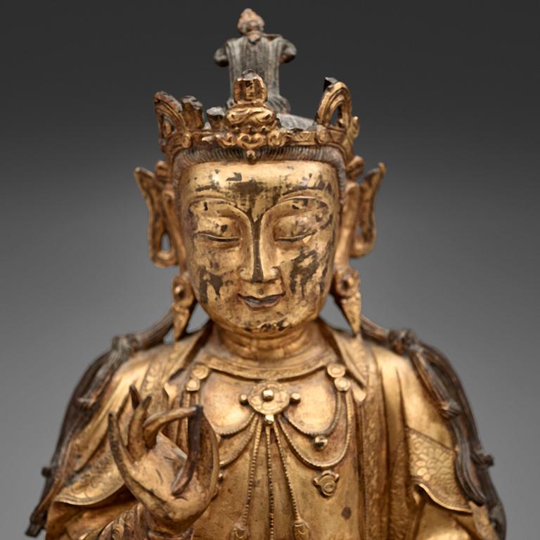 A gilt bronze figure of Guanyin, Ming dynasty (1368-1644).