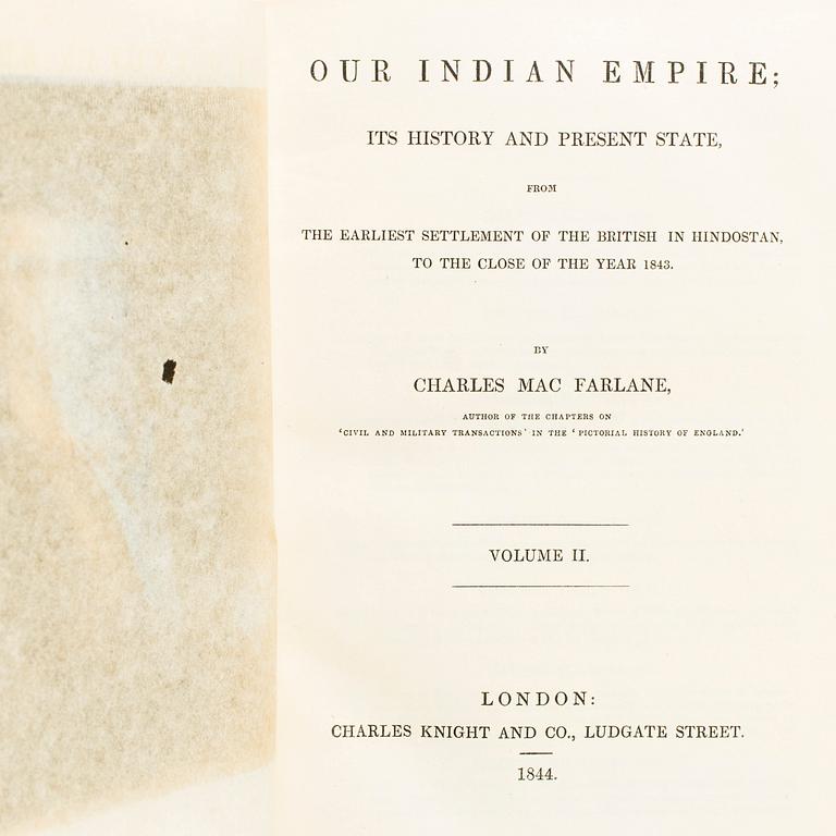 BOOK, 2+1 volumes, about India, among others, Mac Farlane "Indian Empire" part 1+2, 1844.