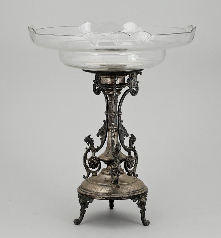 SKÅL PÅ FOT, nysilver och glas, 1800-talets slut.