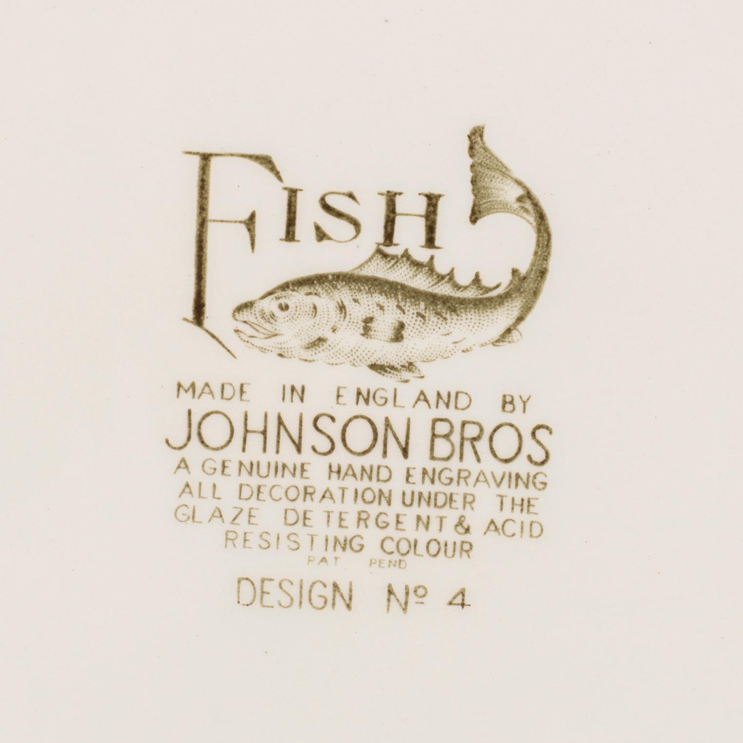 TALLRIKAR 10 st, flintgods, "Fish", Johnson Bros, England 1900-talets mitt/andra hälft.