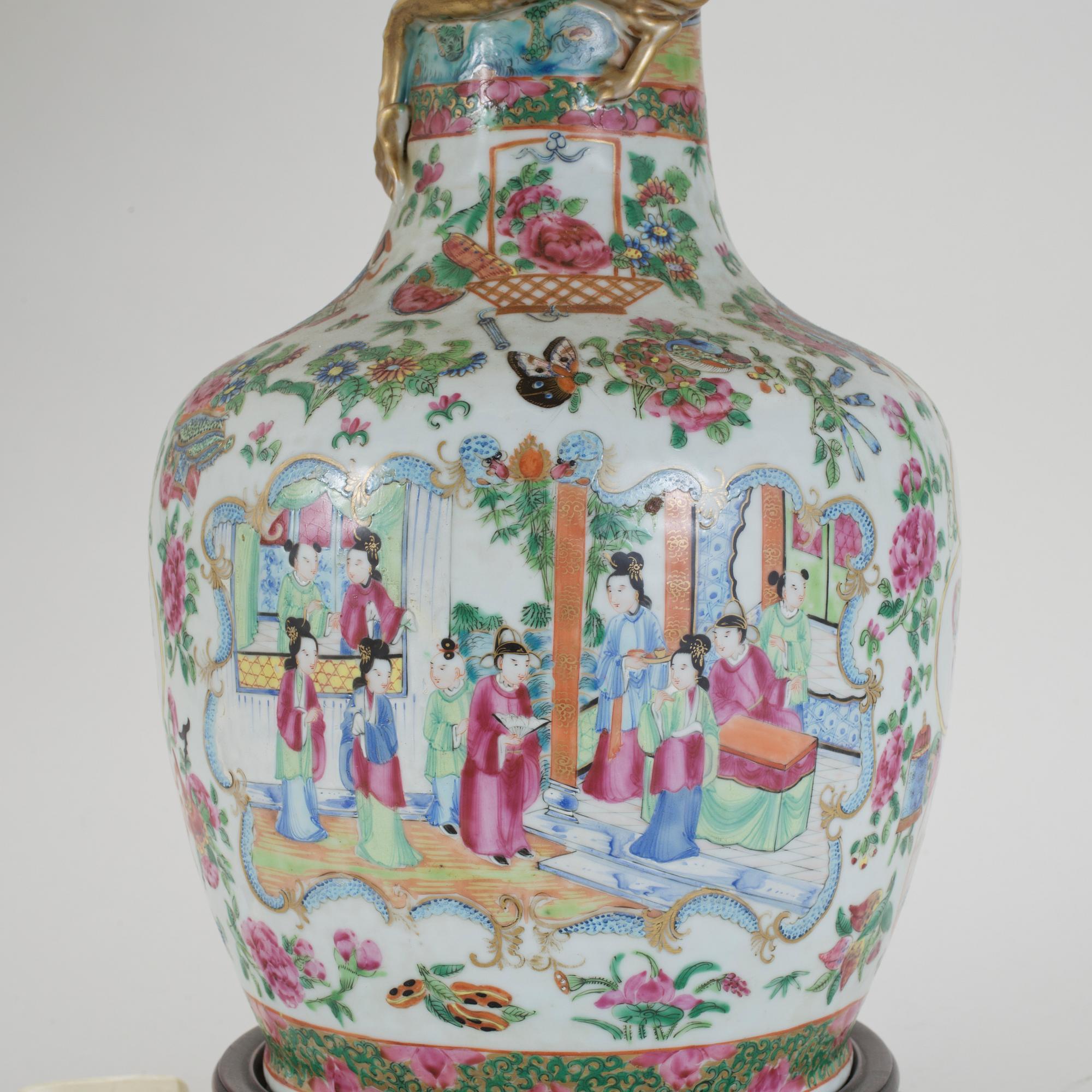 BORDSLAMPA, porslin, Kanton, 1800-tal.