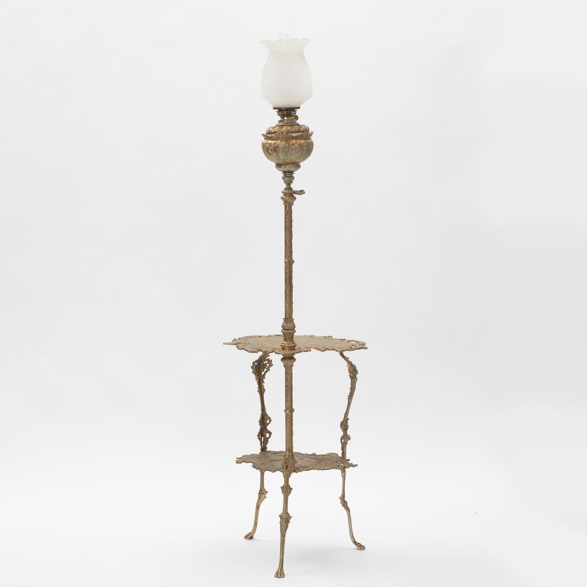 Floor oil lamp with table, Neo-Rococo, late 19th Century.