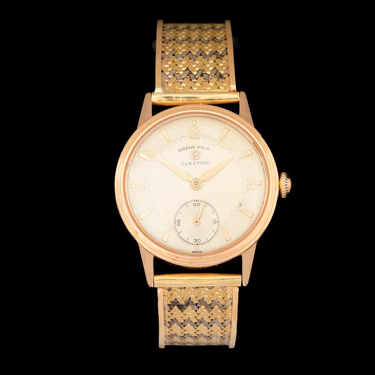 ARMBANDSUR, med stelt armband 18k guld, Election Watch Company, Grand Prix Election 1914. 1940-tal. Tot vikt 77g.