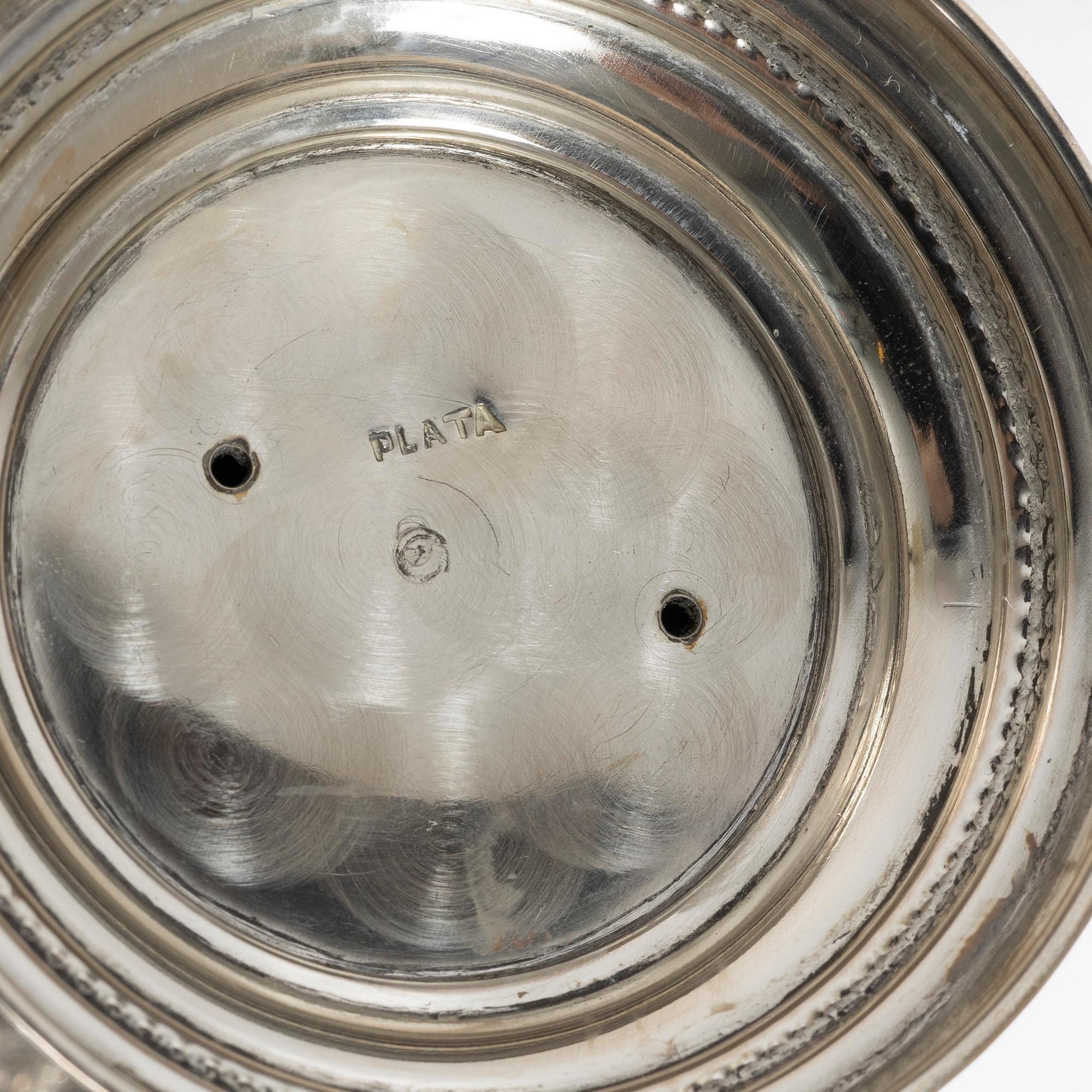 Champagne glasses, a pair, silver and glass, 20th century.