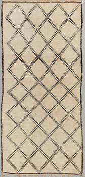 A CARPET, probably Morocco, old, ca 403 x 196 cm (plus a few cm flat weave at each end).