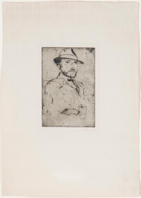AXEL FRIDELL, etsning, "Italienaren", signerad, 1917.