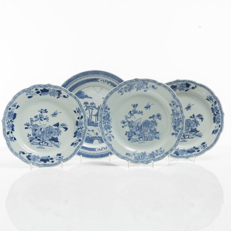 Tallrikar, 4 st, porslin, Kina, 1700/1800-tal.