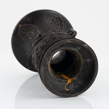 A Japanese bronze vase and censer with cover, Meiji period (1862-1912).
