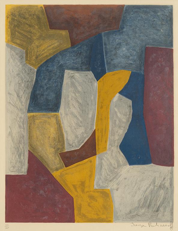 Serge Poliakoff, "Composition carmin, jauen, grise et bleu".