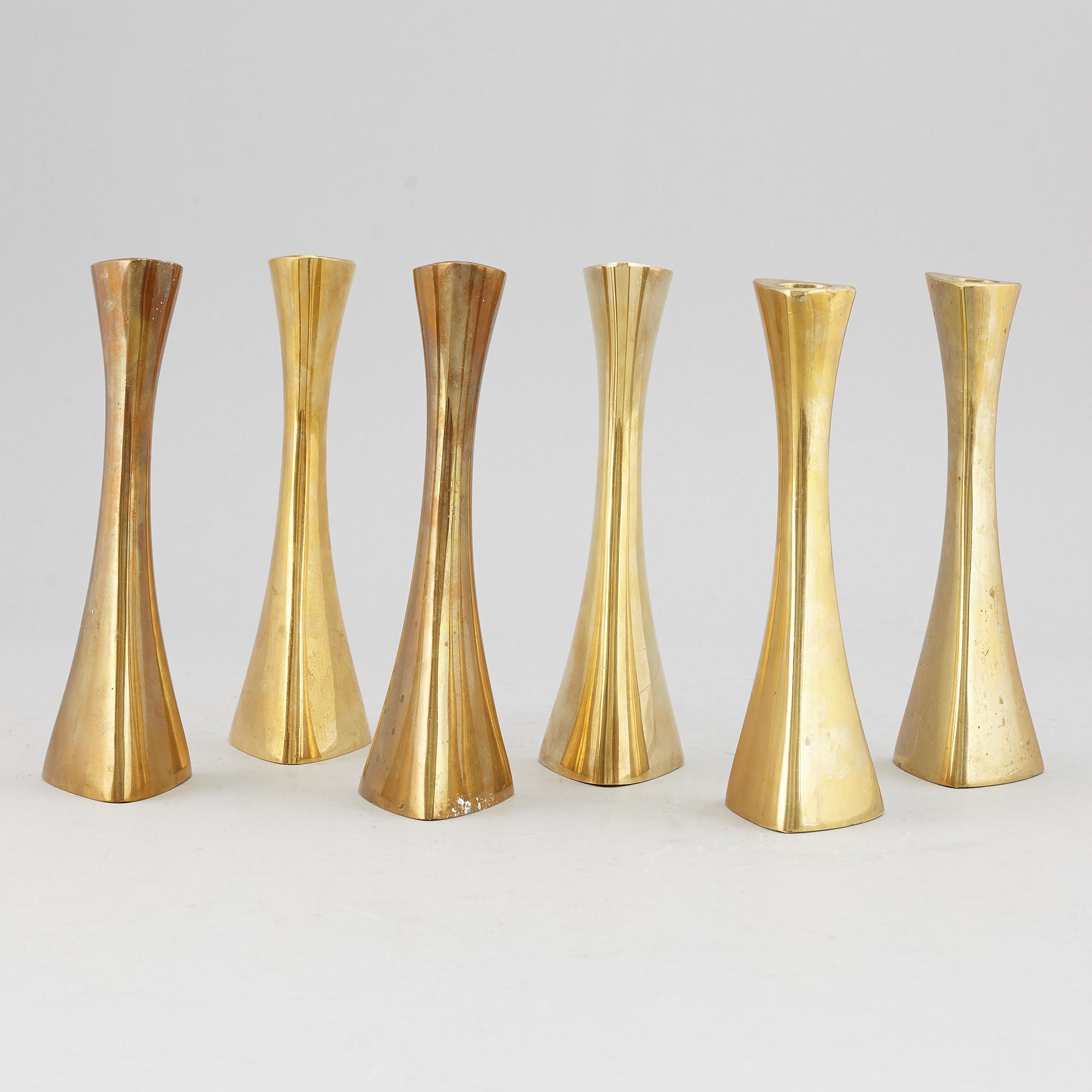 LJUSSTAKAR, 6 st, mässing, Eskilstuna, K-E Ytterberg, BCA Eskilstuna, signerade Key, 1960-tal.