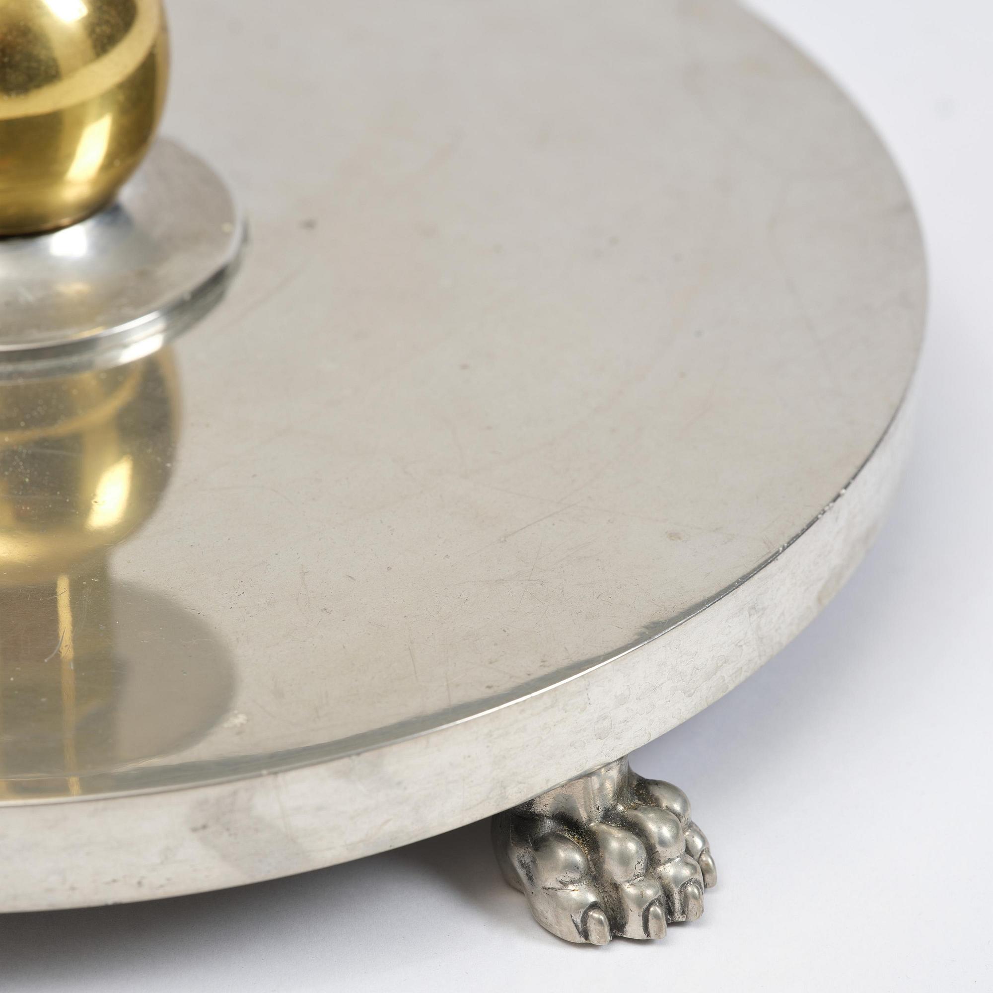 Nils Fougstedt, & Anna Petrus, a pewter and brass floor lamp model A 763, Firma Svenskt Tenn, Stockholm, 1930.