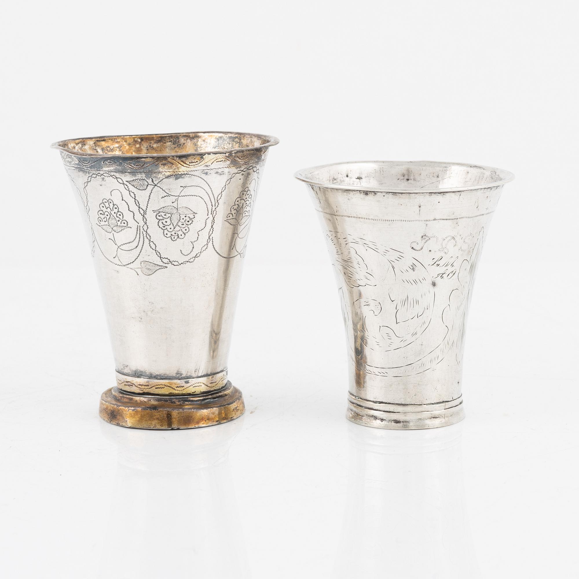 Two Swedish Silver Beakers, 18-19th century.