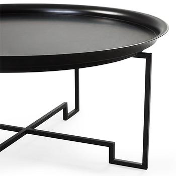 A Per Öberg black lacquered tin and iron sofa table, Svenskt Tenn, post 2000.