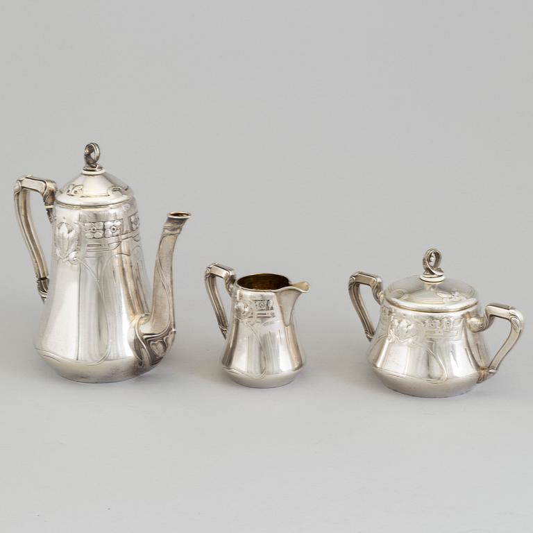 CG HALLBERG, kaffeservis, 3 delar, silver, jugend, Stockholm 1911-12.