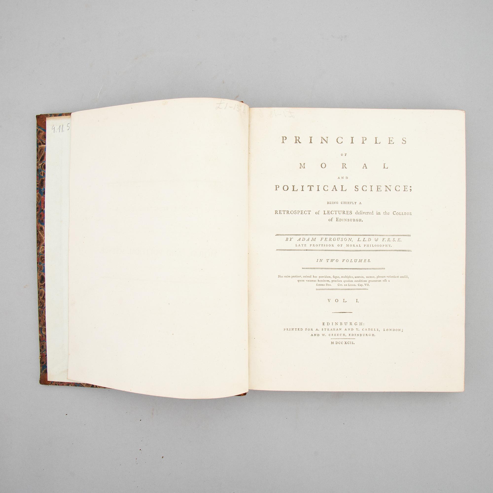 Principles of Moral and Political Science, 1792 (2 vol).