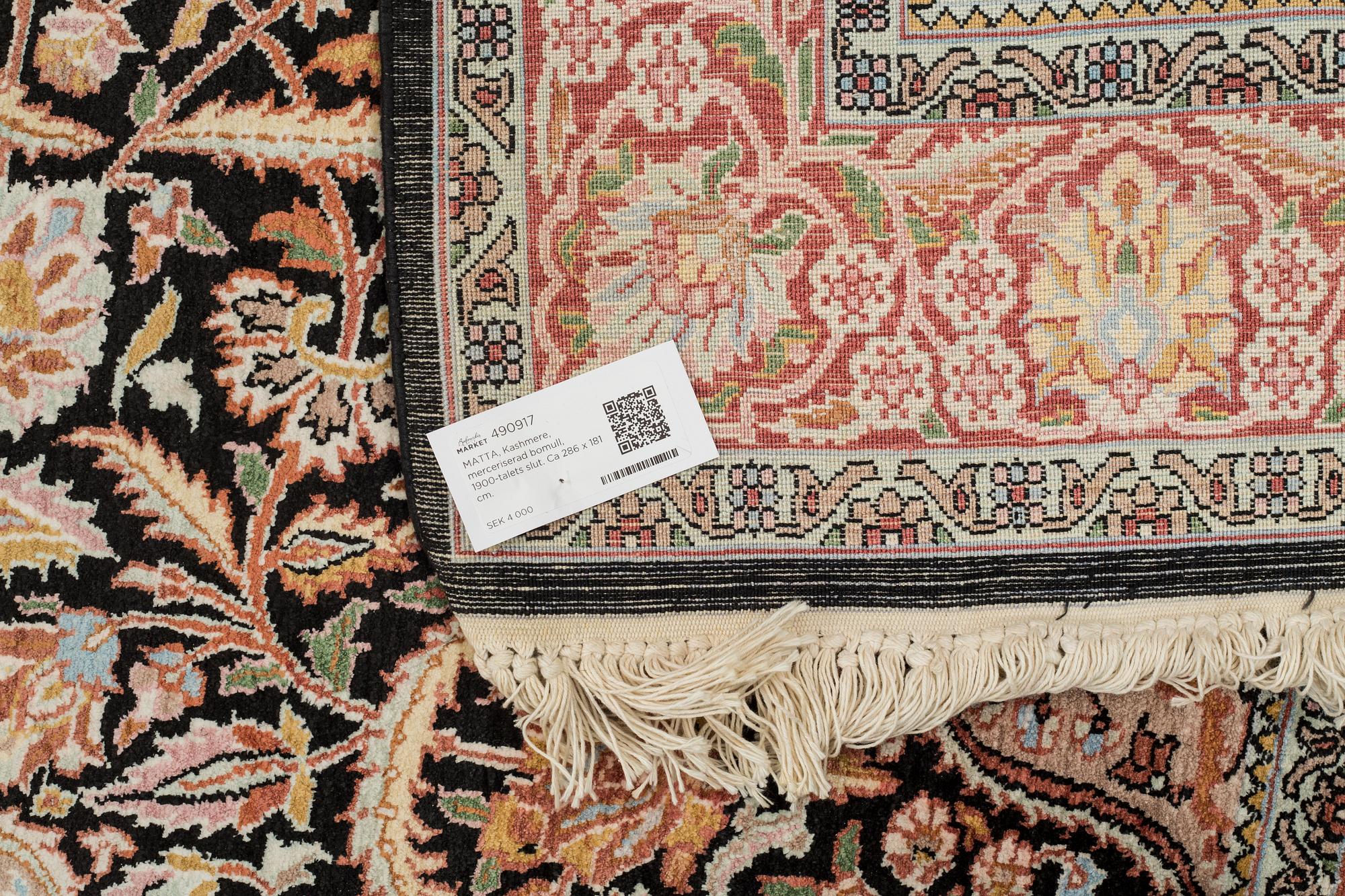 MATTA, Kashmere, merceriserad bomull, 1900-talets slut. Ca 286 x 181 cm.
