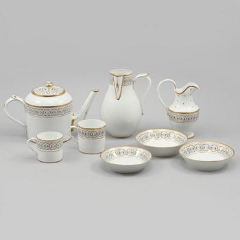 SERVISDELAR, 5 st, porslin, troligen La Courtille, Paris, empire, 1800-talets första hälft.