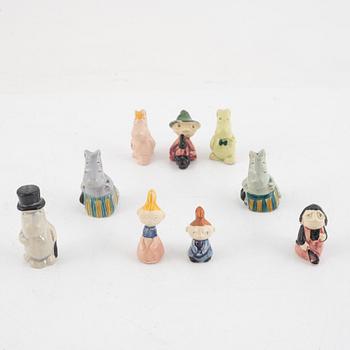 Leo Tykkyläinen, figurines, 9 pcs, ceramic, "Moomin", Arabia, 1950s.