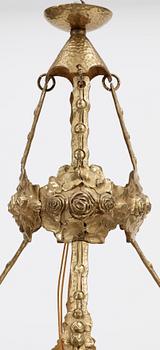 An Alice Nordin gilt-metal hanging lamp, Böhlmarks, Stockholm, 1910's-20's.