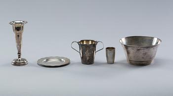 PARTI SILVER, 5 delar, silver, Norge och Sverige. 1920-60-tal. Total vikt 420 gram.