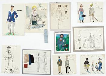 MAX GOLDSTEIN, kostymteckningar, "Flickan i frack", cirka 15 st, varav vissa sign o dat 1956.