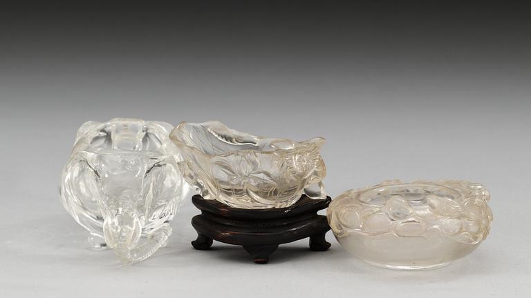 A set of three rock chrystal brush washers, late Qing dynasty (1644-1912) and 20th Century.