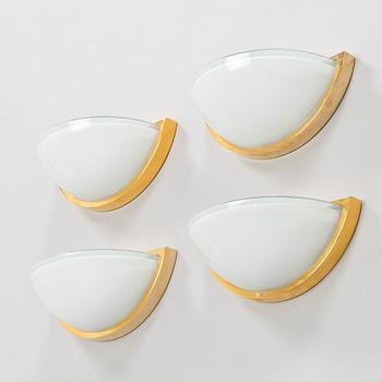 A set of four late-20th century wall lights, Glashütte Limburg, Germany.